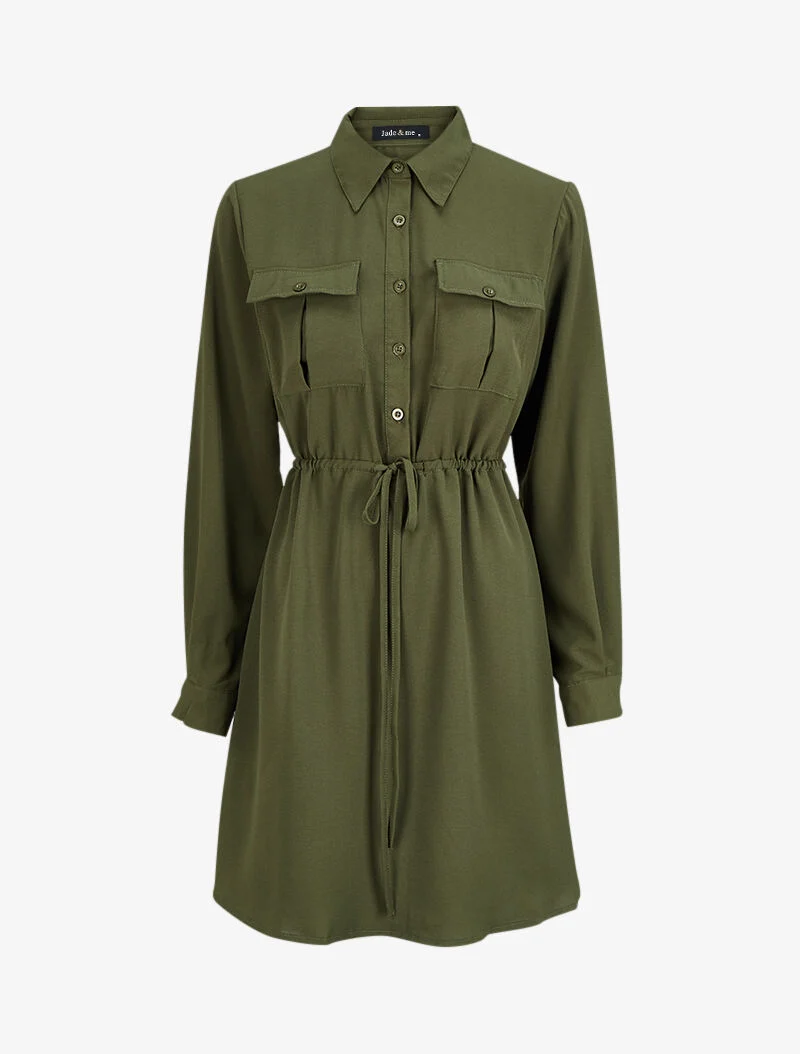 Midikleid mit Bindegürtel - Kaki