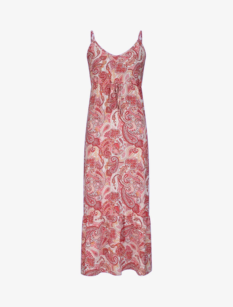 Langes Empire-Kleid mit Paisley-Print und Trägern - Rose