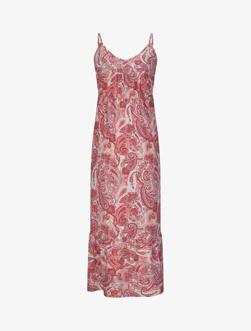Langes Empire-Kleid mit Paisley-Print und Trägern - Rose