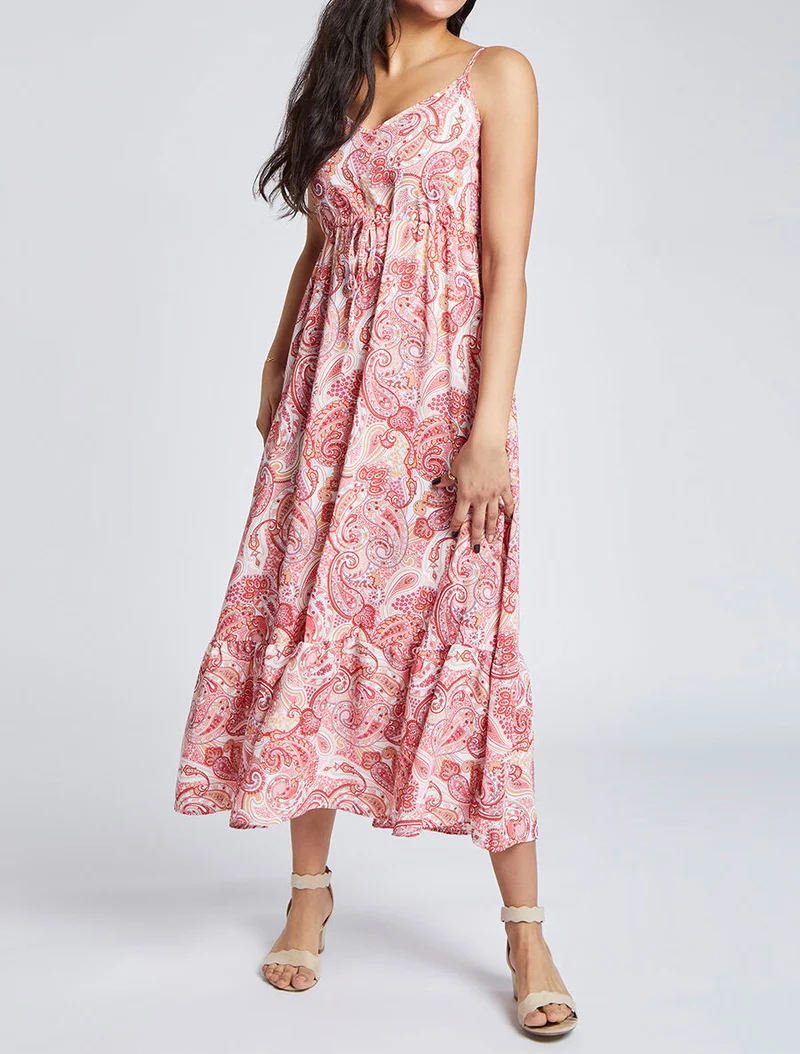 Langes Empire-Kleid mit Paisley-Print und Trägern - Rose