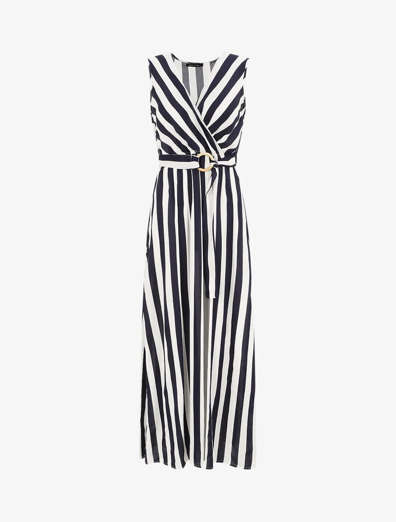 Langes Empire-Kleid mit Streifenmuster - Marine
