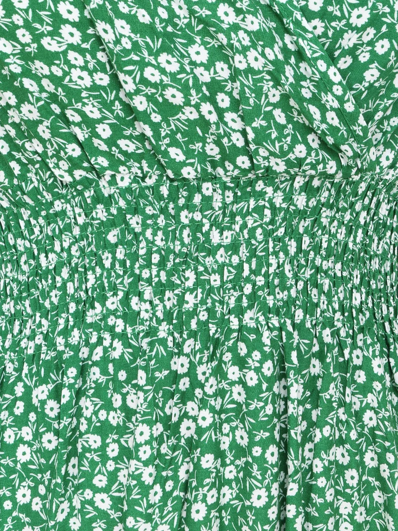Langes Kleid mit kleiner Blumenmuster tailliert - Grün
