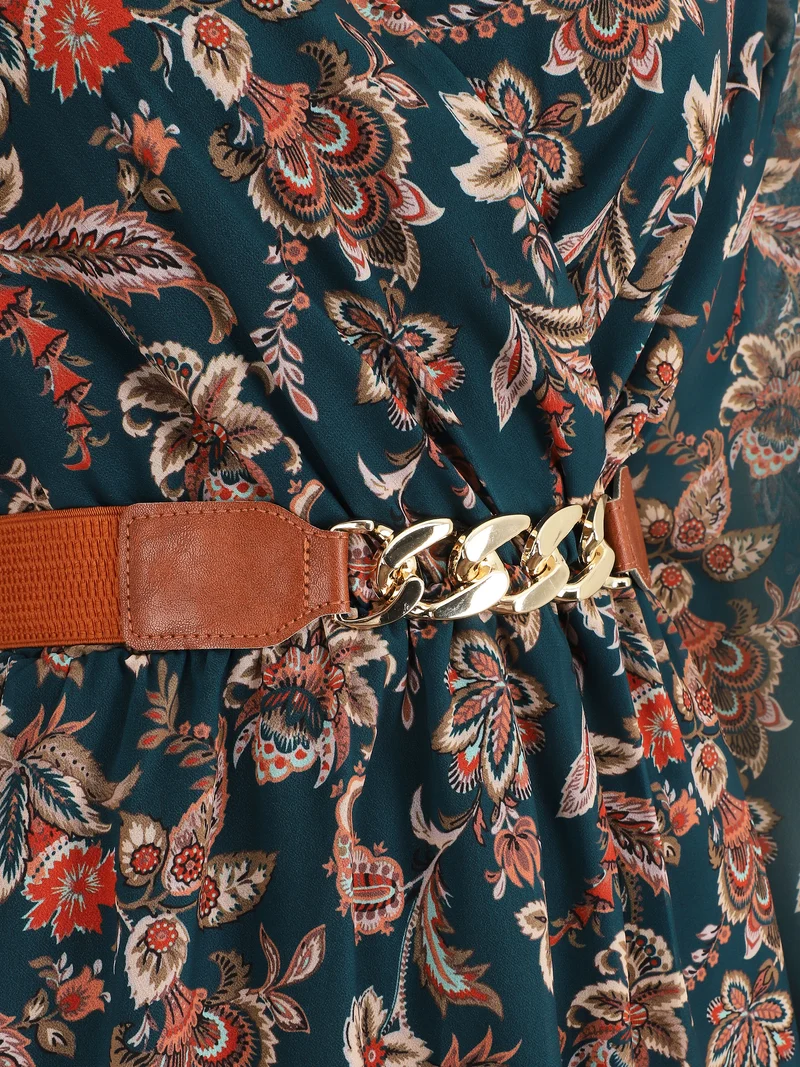 Kurzes, ausgestelltes Kleid mit Paisley-Print - Entenblau