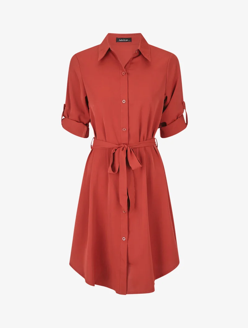 Gerades Hemdkleid einfarbig - Ziegelstein