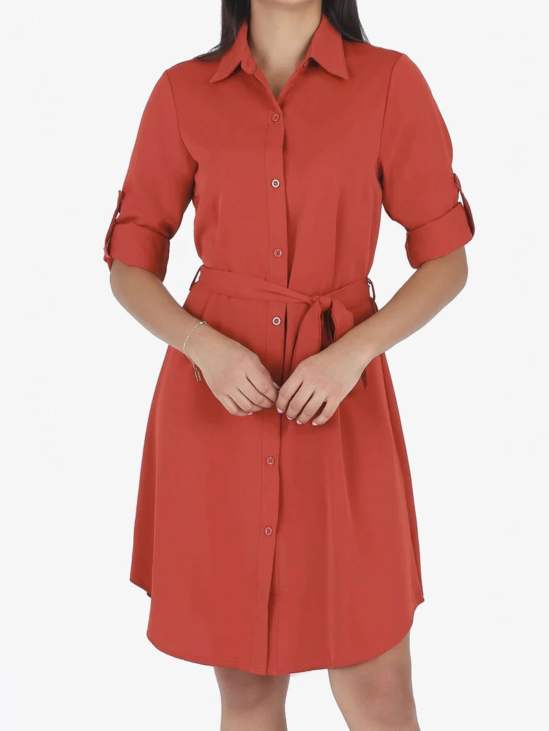 Gerades Hemdkleid einfarbig - Ziegelstein