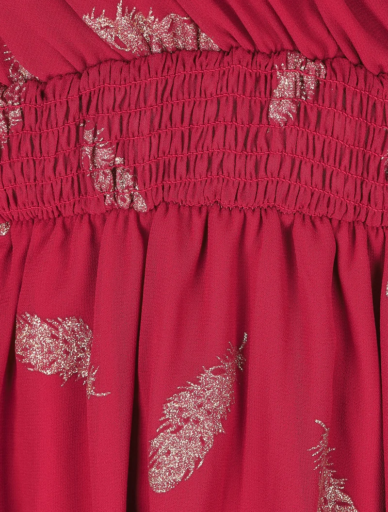 Midikleid mit goldfarbenem Federprint - Bordeaux