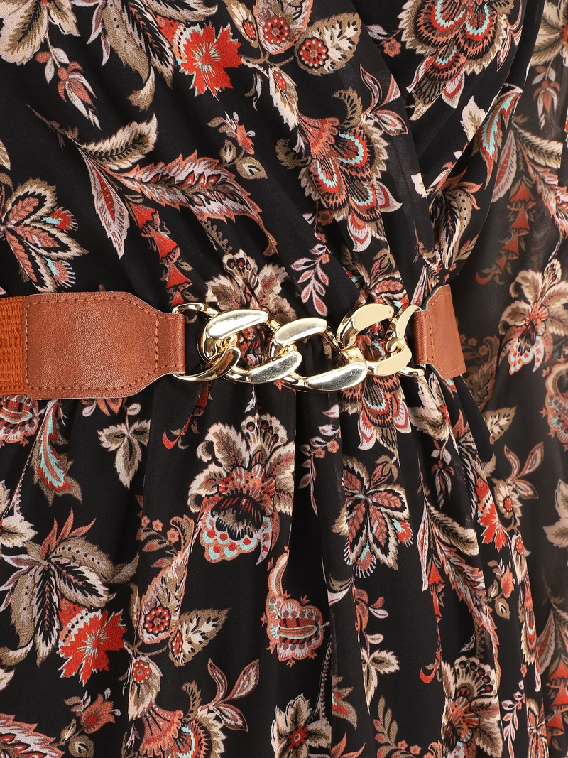 Kurzes, ausgestelltes Kleid mit Paisley-Print - Schwarz