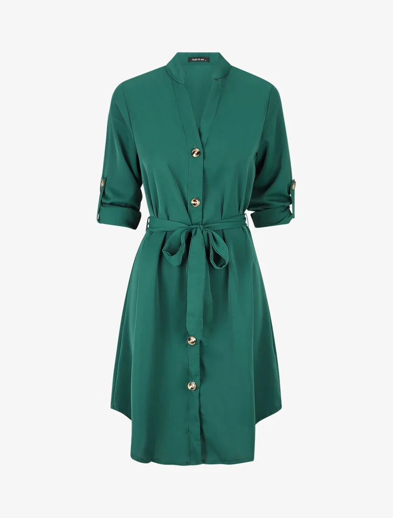 Hemdblusenkleid mit langen Ärmeln und Knöpfen - Grün