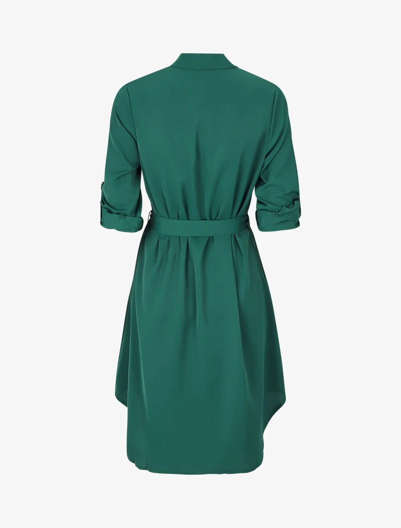 Hemdblusenkleid mit langen Ärmeln und Knöpfen - Grün