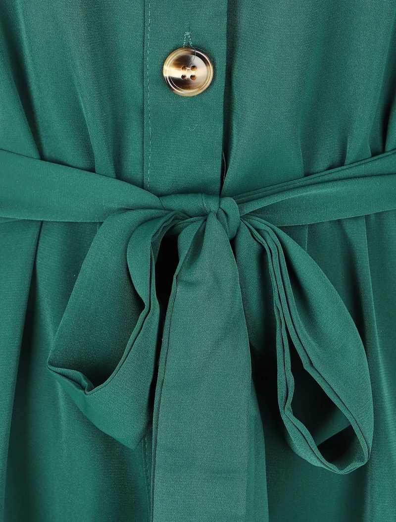 Hemdblusenkleid mit langen Ärmeln und Knöpfen - Grün