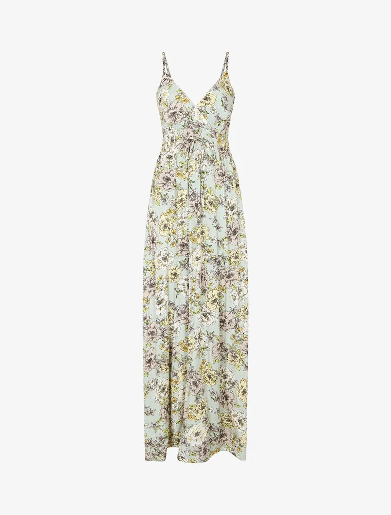 Langes Kleid mit Mehrblumendruck - Wassergrün