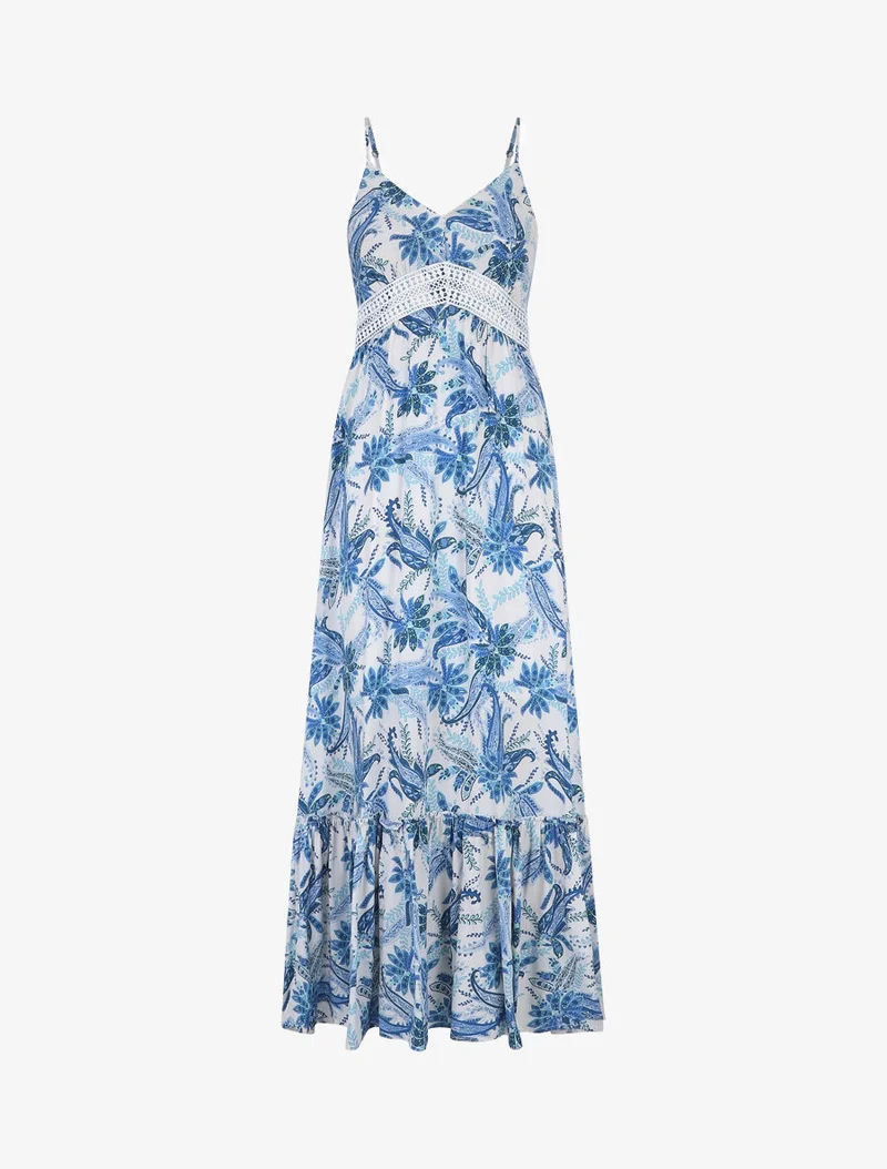 Kleid mit Schaldruck und Volant-Saum - Blau