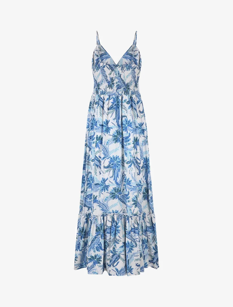 Kleid mit Schaldruck und Volant-Saum - Blau