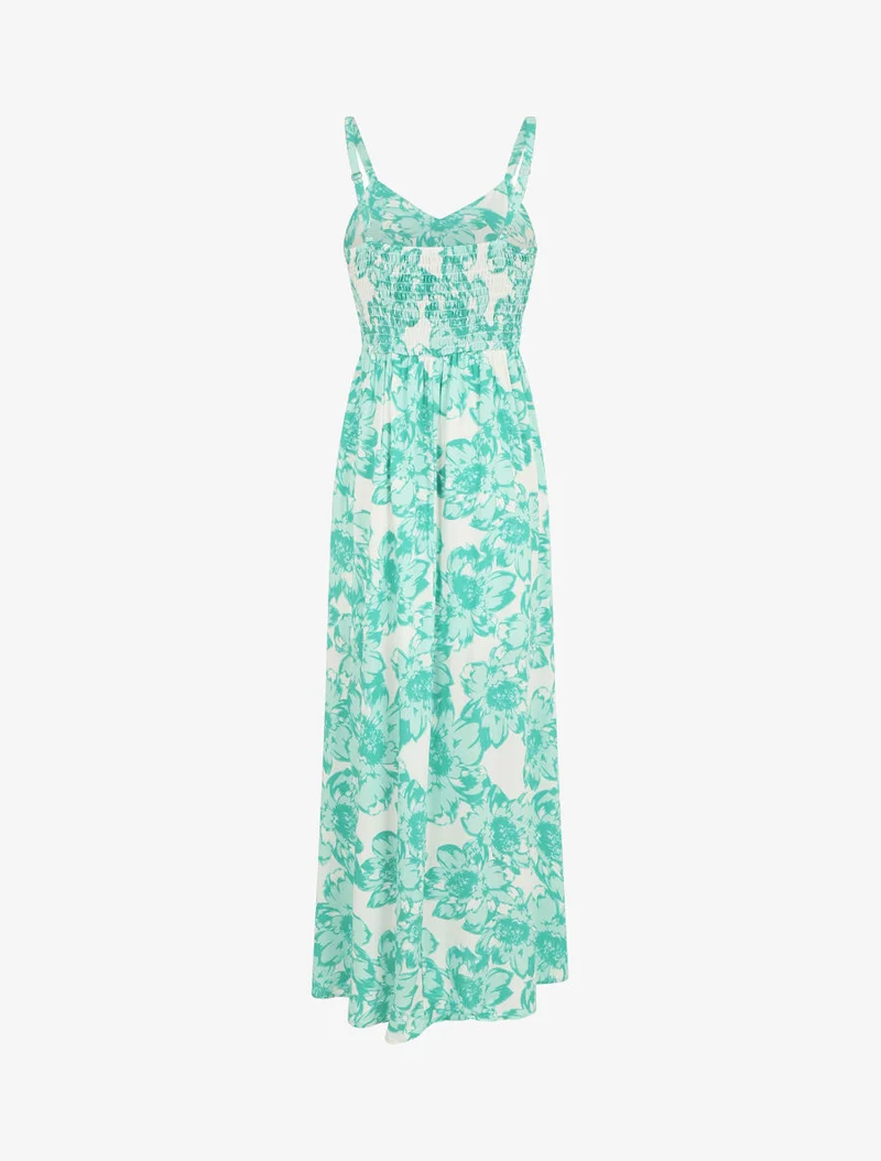 Langes Kleid mit Blumenmuster und Spitze - Grün