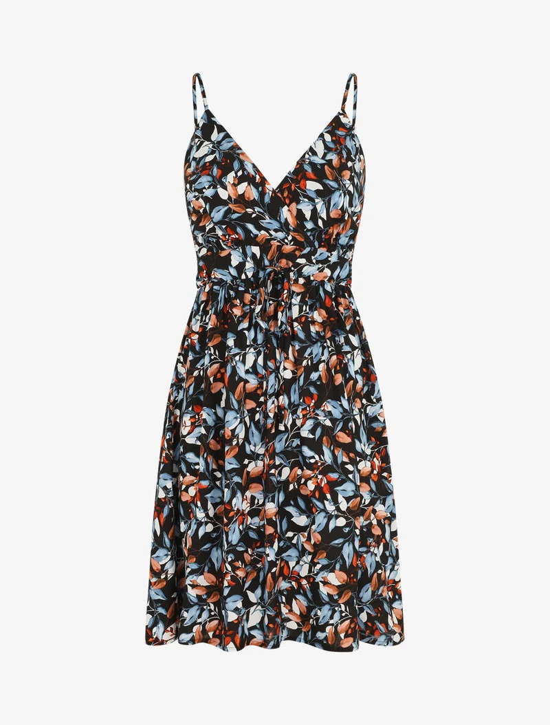 Midikleid mit Blätterdruck - Mitternachtsblau