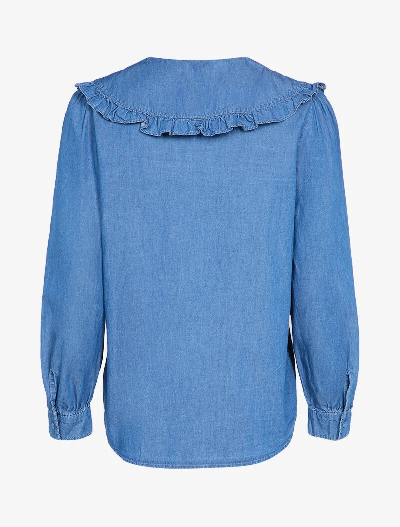 Jeanshemd mit Rüschenkragen - Denimblau