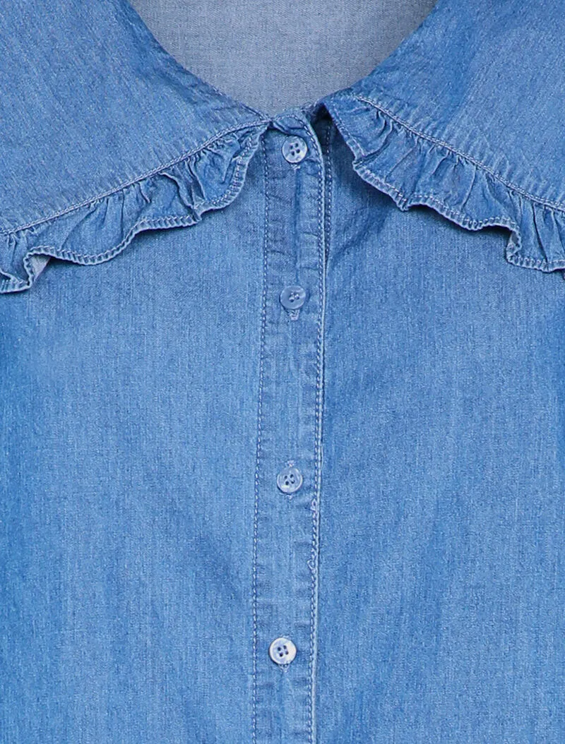Jeanshemd mit Rüschenkragen - Denimblau