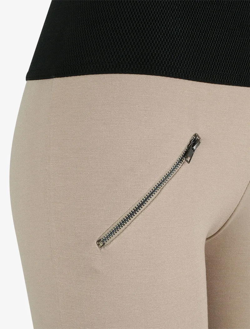 Texturierte Leggings mit kleinem Reißverschluss an der Taille - Beige
