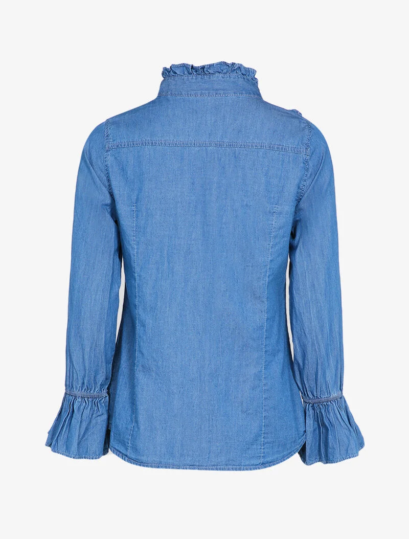 Jeanshemd mit Volantsäume - Denimblau