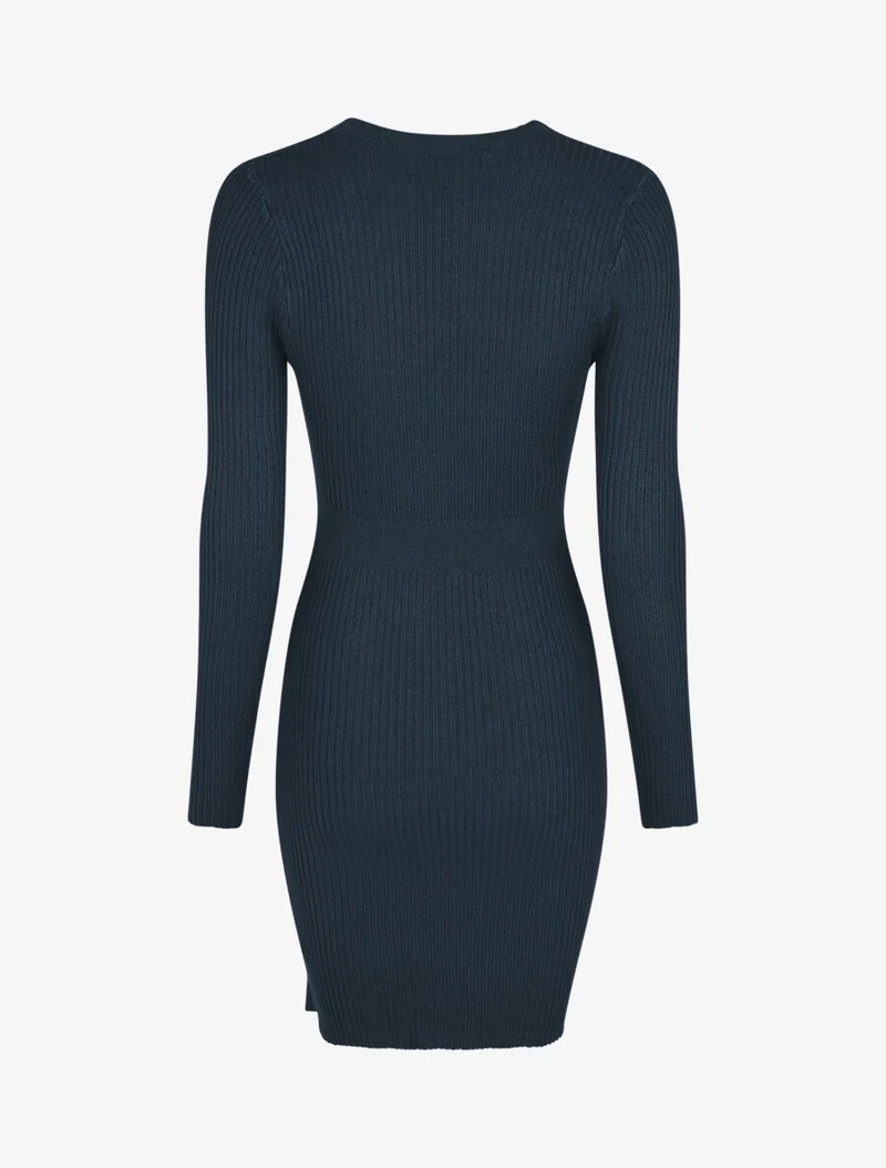 Figurbetontes Rippenkleid mit Wickelausschnitt - Marine
