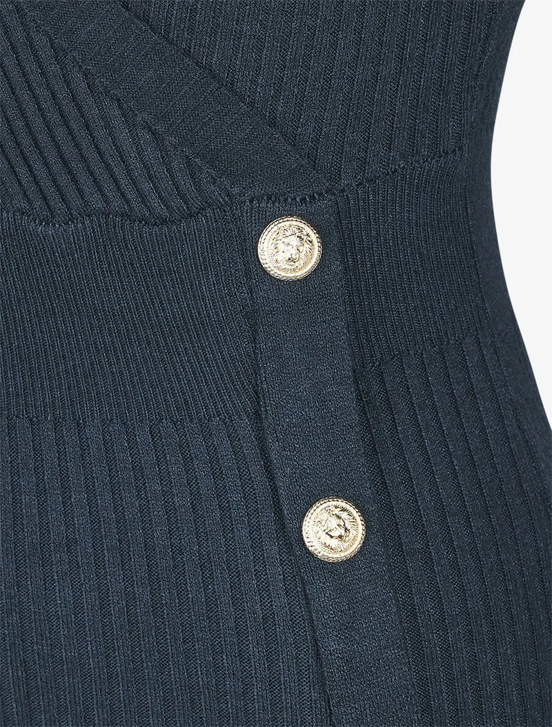 Figurbetontes Rippenkleid mit Wickelausschnitt - Marine