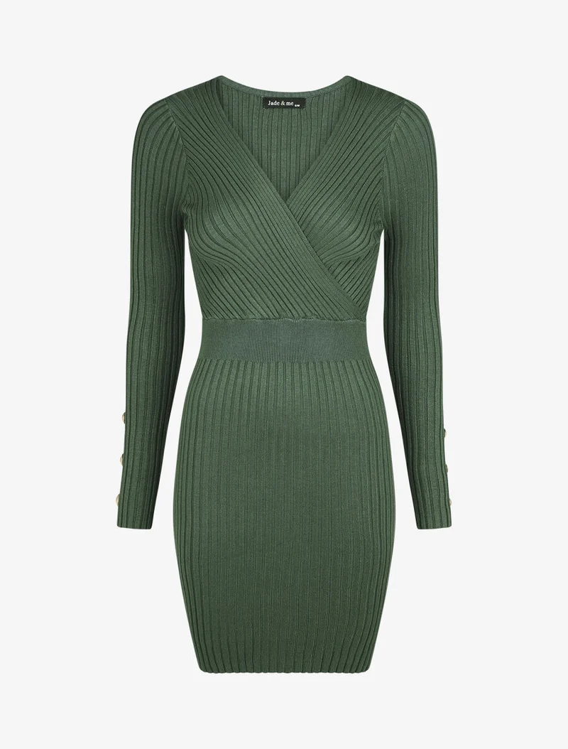 Schlichtes figurbetontes Kleid mit Wickelausschnitt - Grün