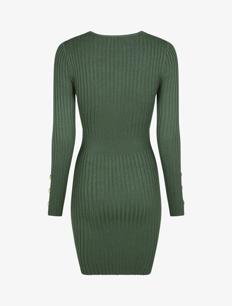 Schlichtes figurbetontes Kleid mit Wickelausschnitt - Grün