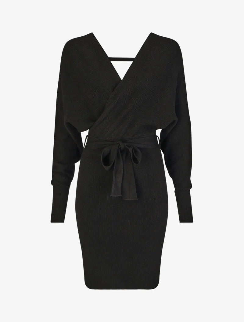 Langärmliges Strick-Midikleid - Schwarz