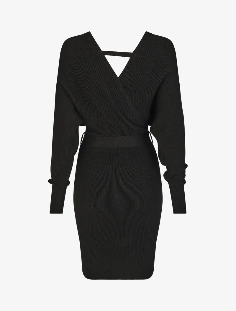 Langärmliges Strick-Midikleid - Schwarz