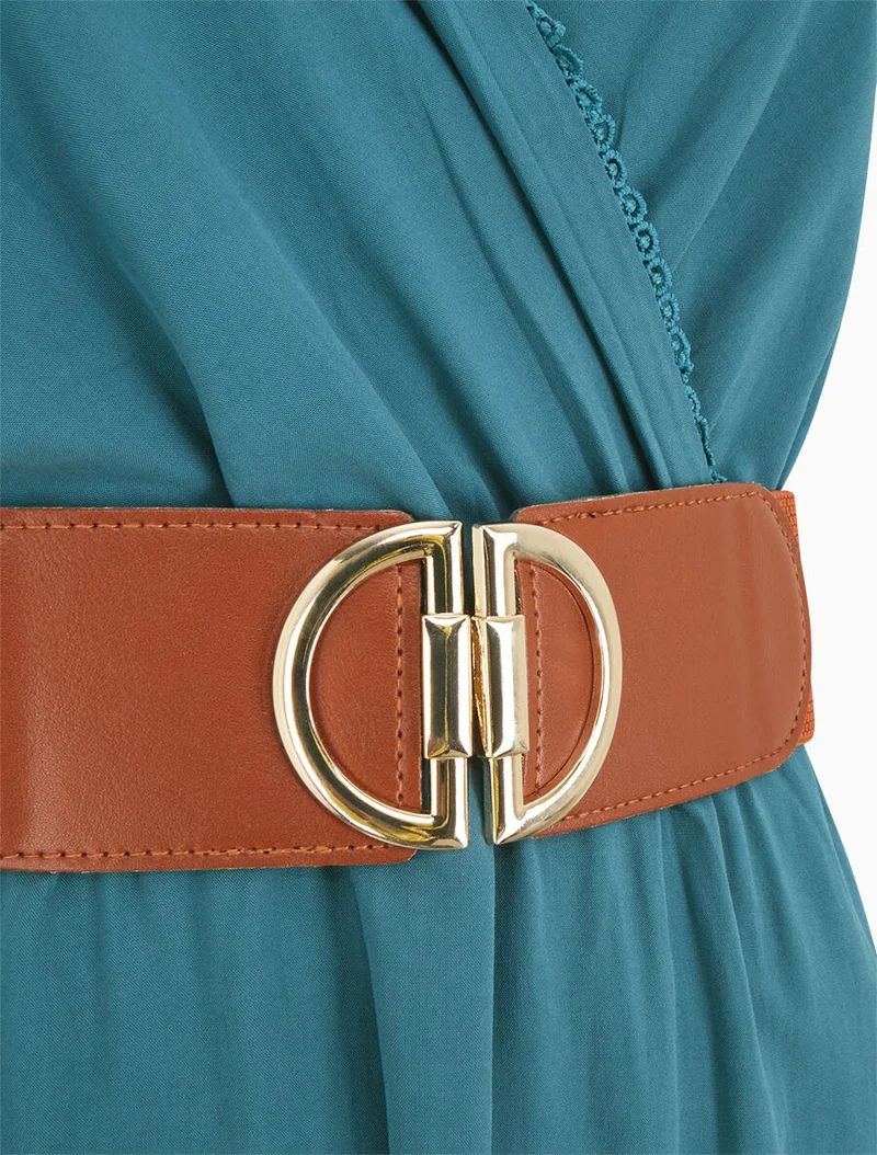 Langes Kleid mit Schleifen auf den Schultern - Entenblau