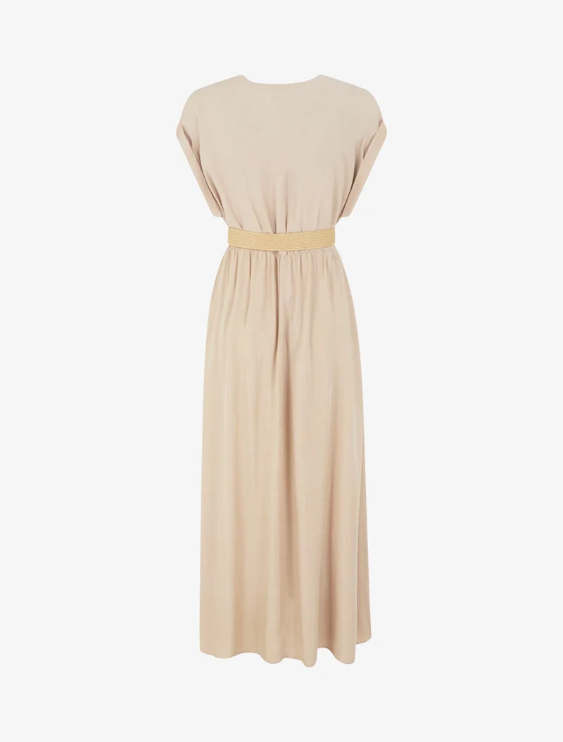 Langes unifarbenes elastisches Kleid - Beige