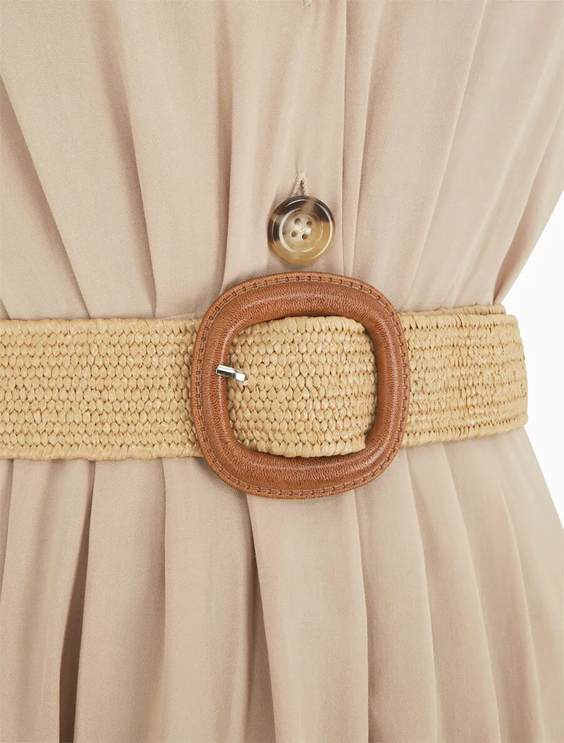Langes unifarbenes elastisches Kleid - Beige