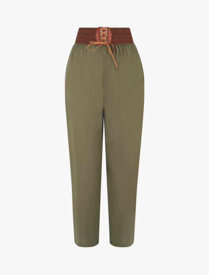Fließende Hose mit hoher Taille im Korsettstil - Kaki