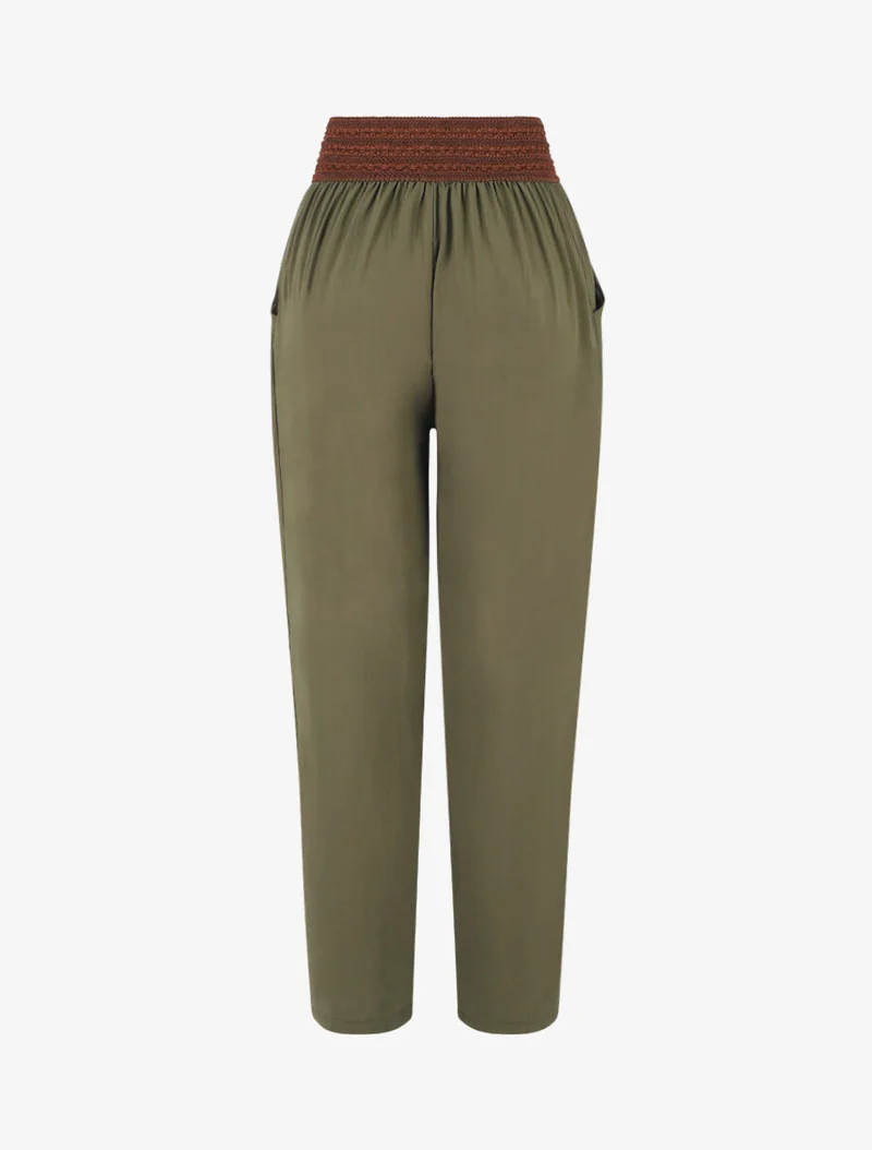 Fließende Hose mit hoher Taille im Korsettstil - Kaki