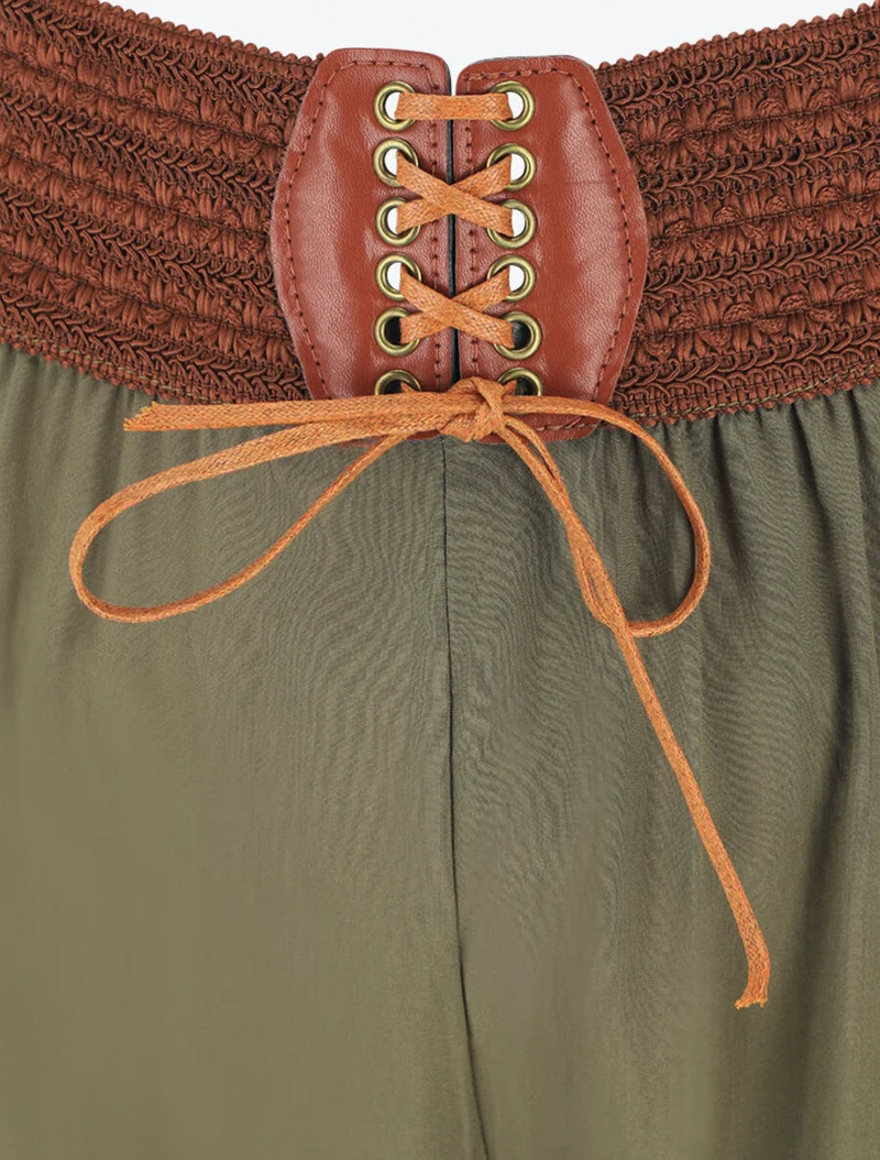 Fließende Hose mit hoher Taille im Korsettstil - Kaki
