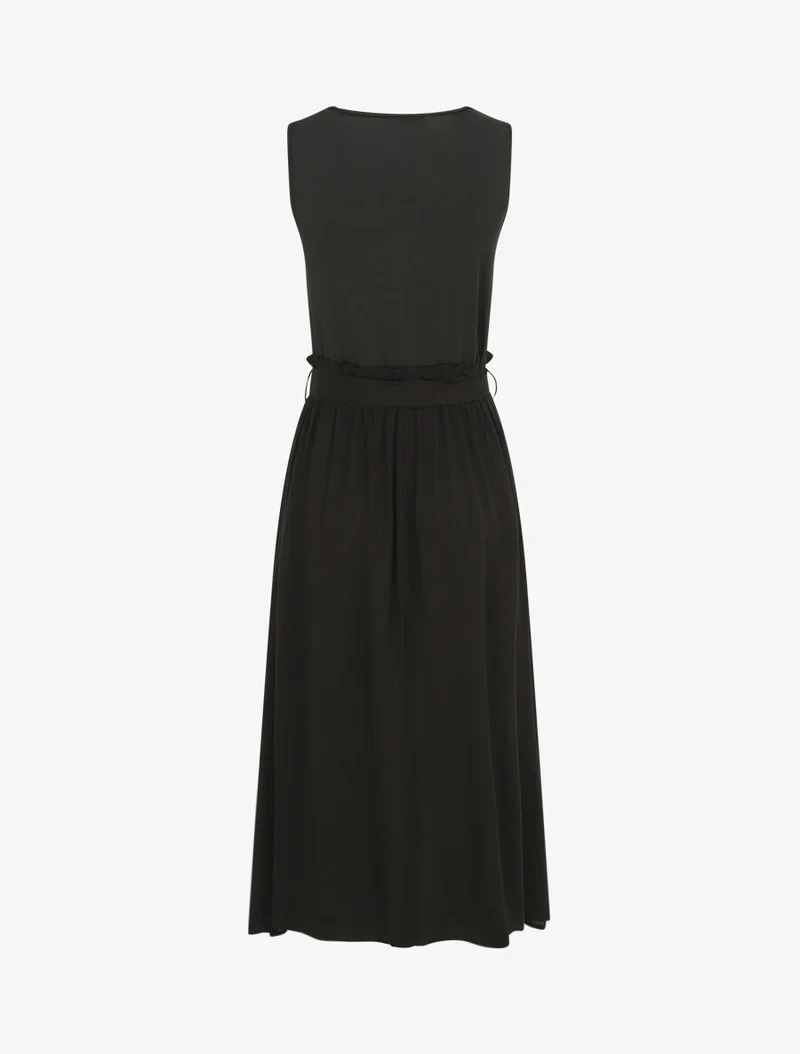 Ärmelloses, zweifarbiges, ausgestelltes langes Kleid - Schwarz