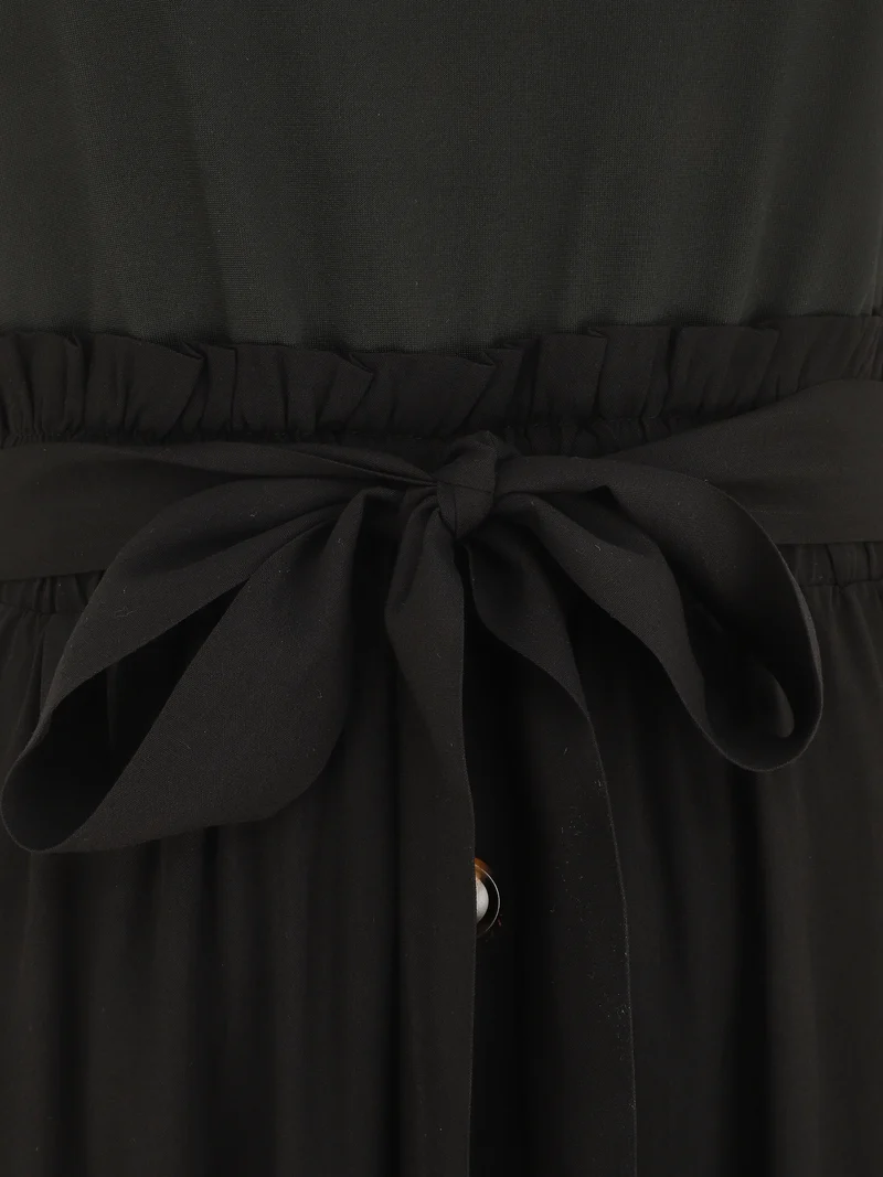 Ärmelloses, zweifarbiges, ausgestelltes langes Kleid - Schwarz