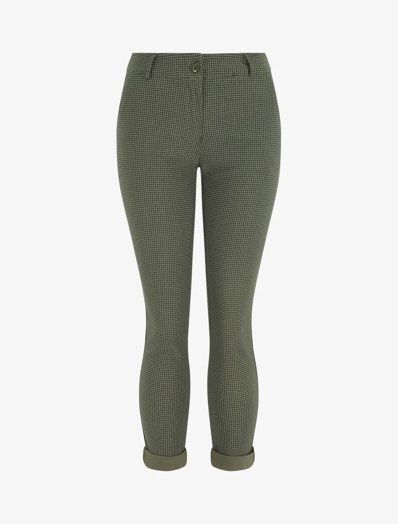 Gerade geschnittene Hose mit hohem Bund und kleinen Punkten. - Kaki