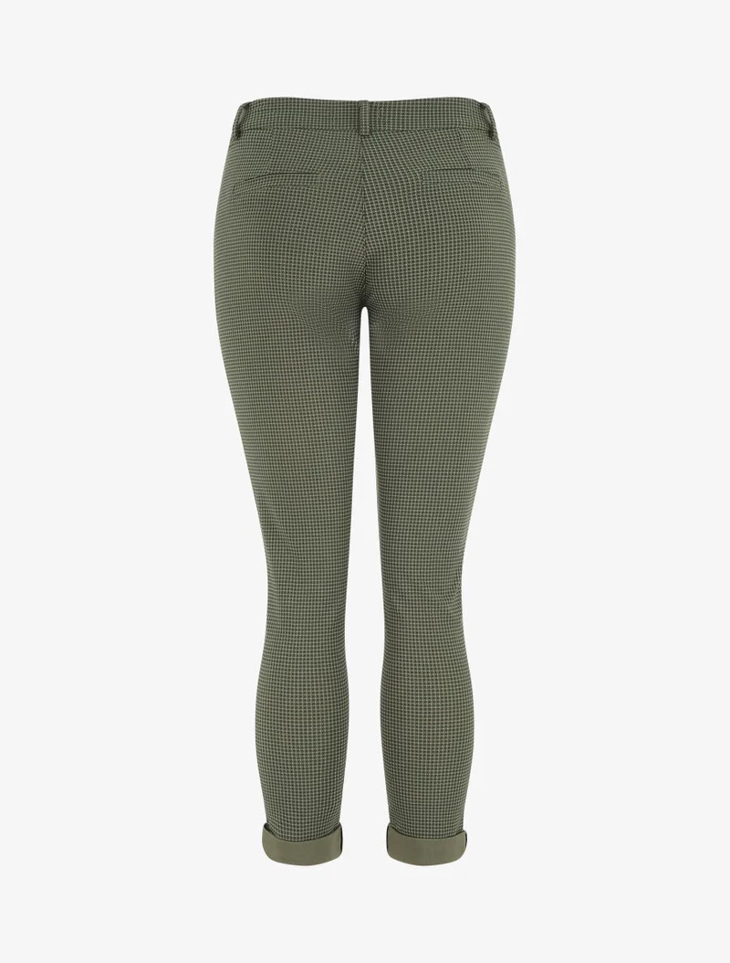 Gerade geschnittene Hose mit hohem Bund und kleinen Punkten. - Kaki