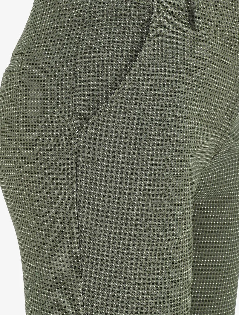 Gerade geschnittene Hose mit hohem Bund und kleinen Punkten. - Kaki