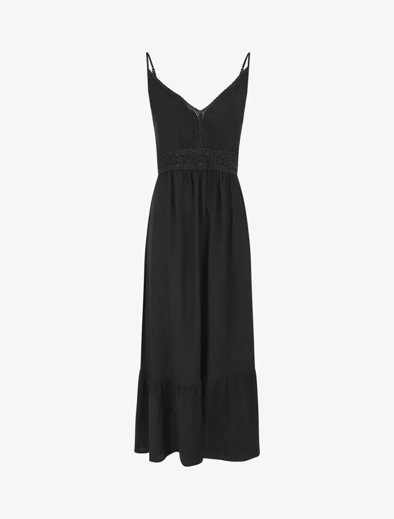 Langes einfarbiges Kleid mit dünnen Trägern. - Schwarz