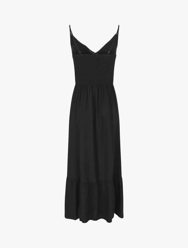 Langes einfarbiges Kleid mit dünnen Trägern. - Schwarz