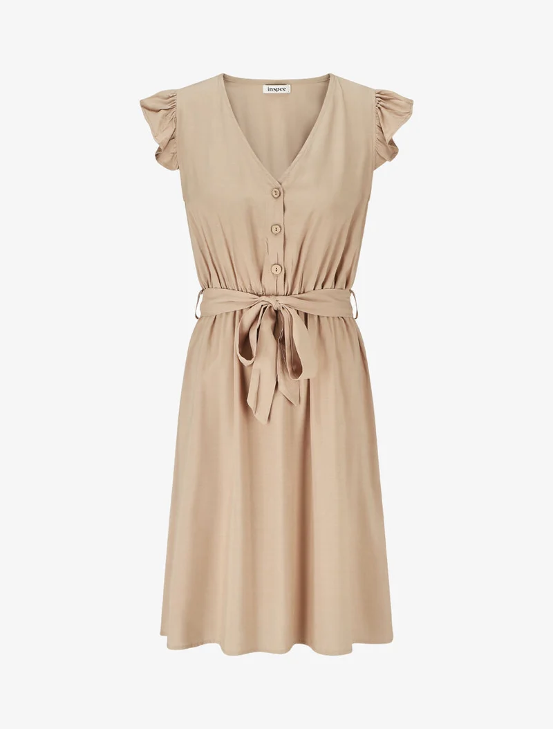 Unifarbenes Midikleid - Beige