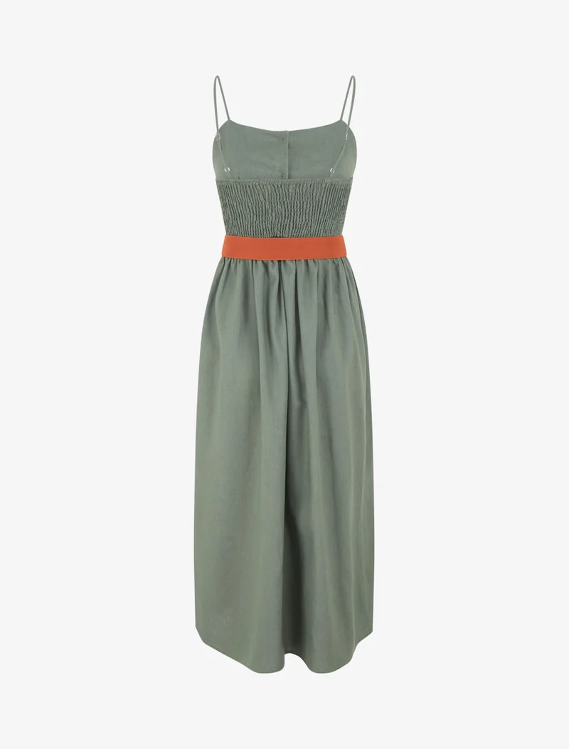 Einfarbiges Kleid in Leinenoptik - Kaki