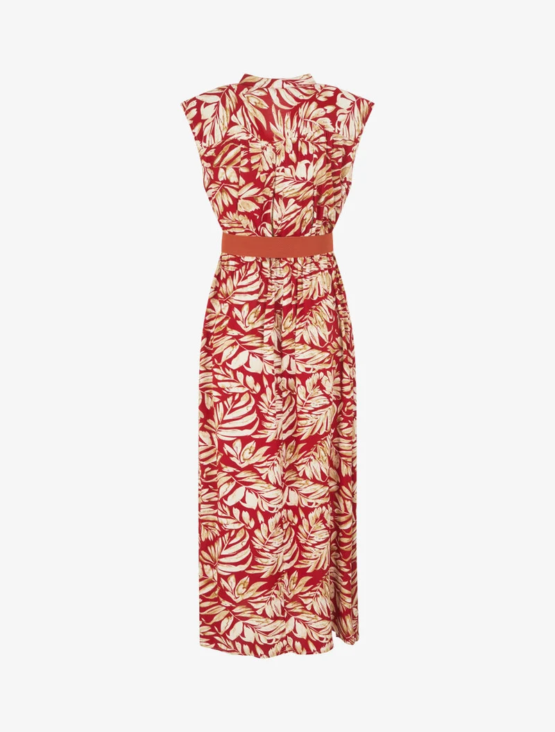 Ausgestelltes Kleid mit pflanzlichem Druck und Knöpfen - Rot