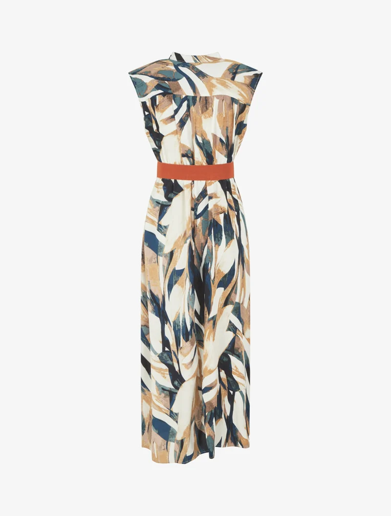 Ausgestelltes Kleid mit abstraktem Print und Knöpfen - Entenblau