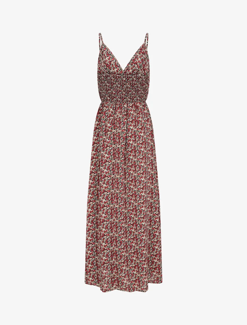 Empire Maxikleid mit Blumenmuster und schmalen Trägern - Schwarz