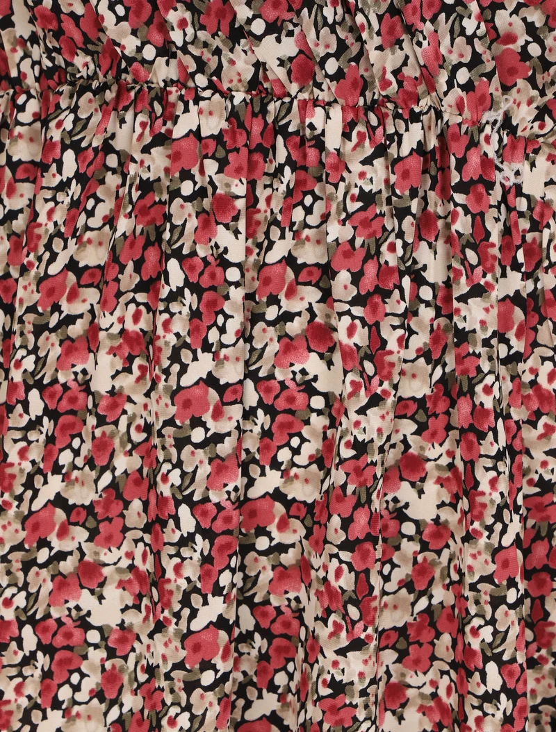 Empire Maxikleid mit Blumenmuster und schmalen Trägern - Schwarz