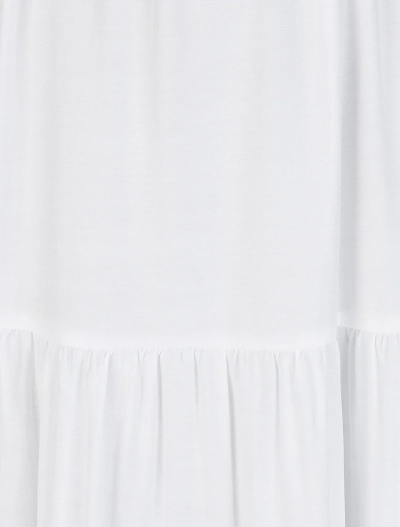Langes einfarbiges Empire-Kleid mit Trägern und Perlen - Weiß