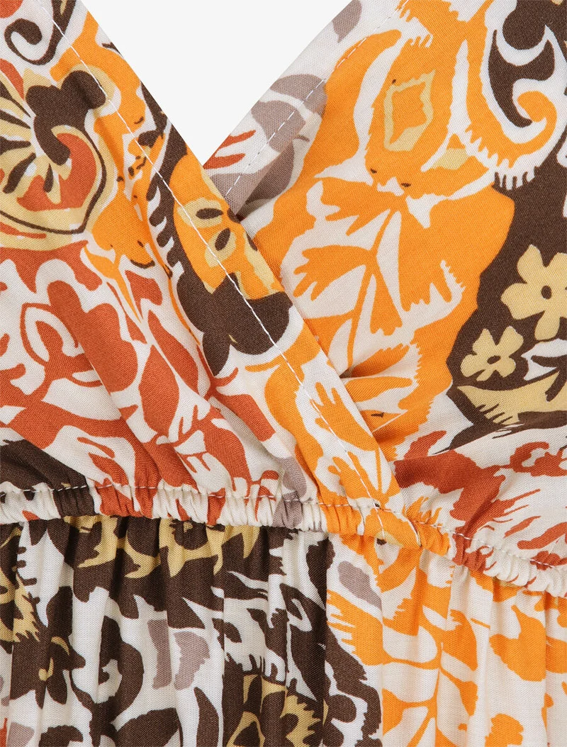 Langes Kleid mit Schaldruck - Beige/Orange